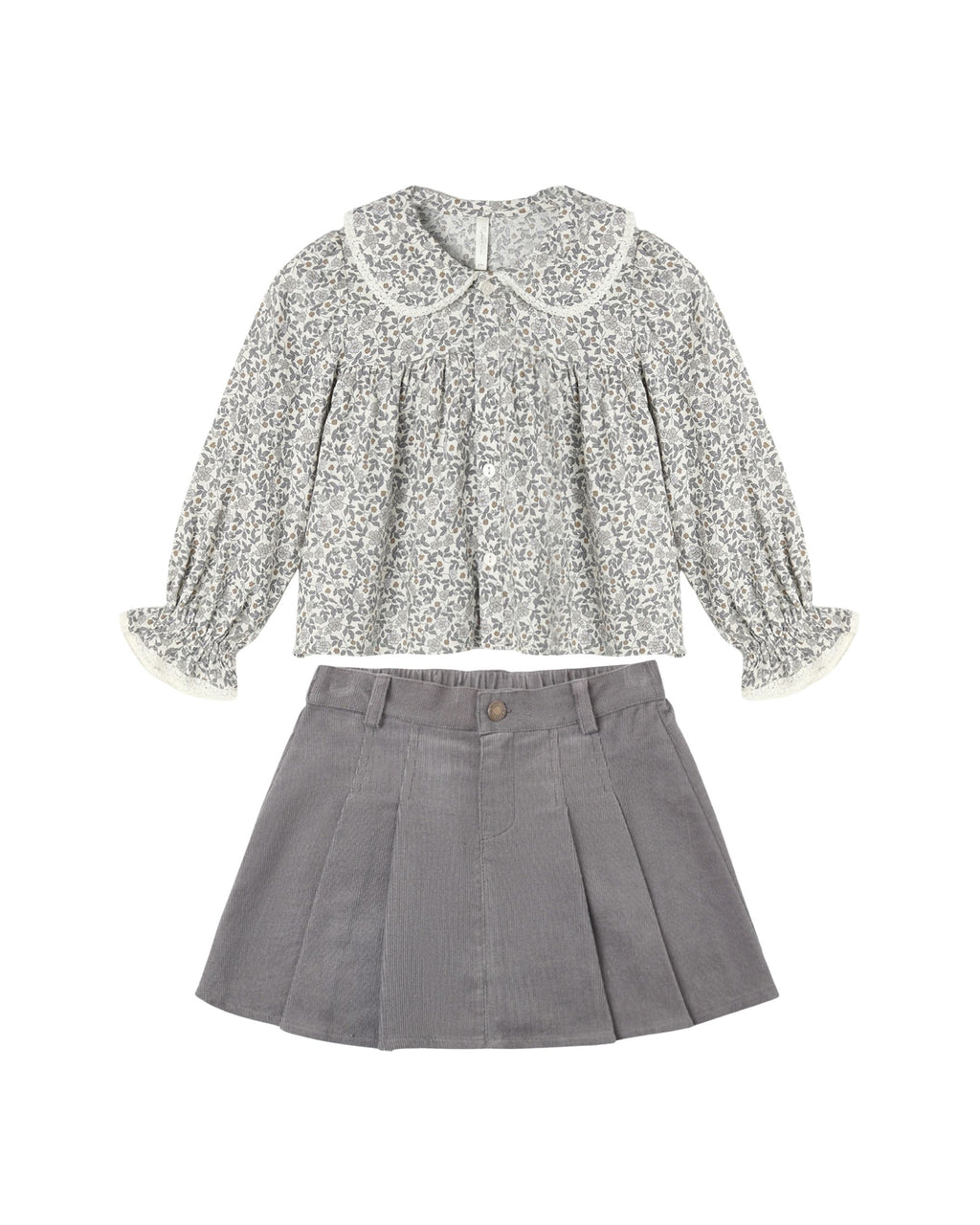 KAT BLOUSE+PLEATED DENIM SKIRT SLATE