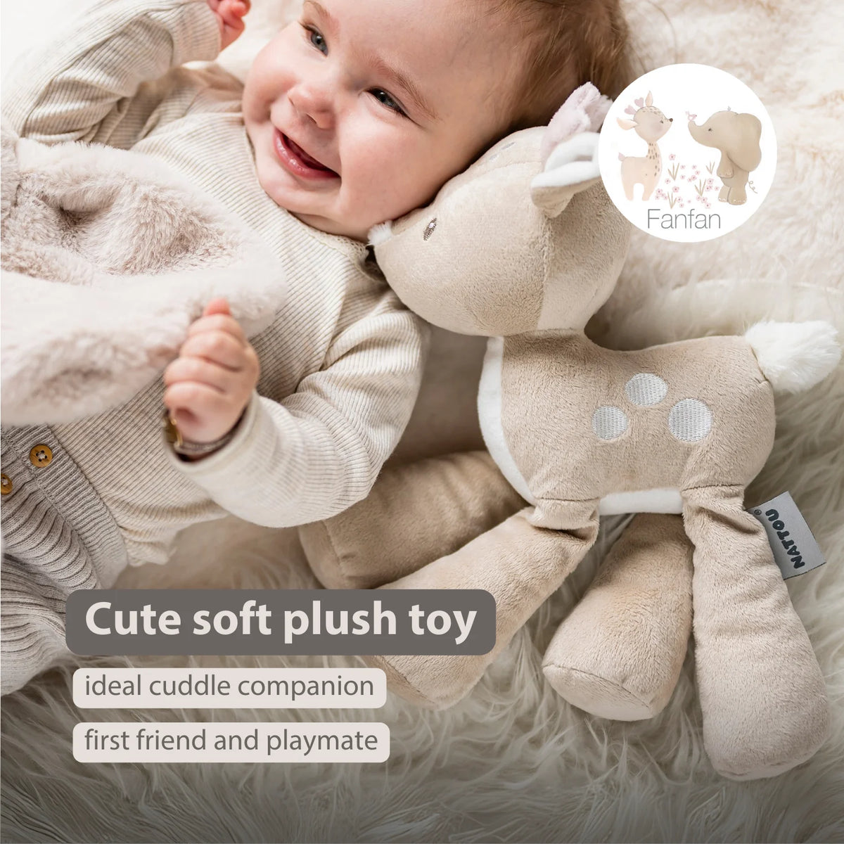 FanFan Plush Deer - 30 cm - Soft Baby Plush - Beige