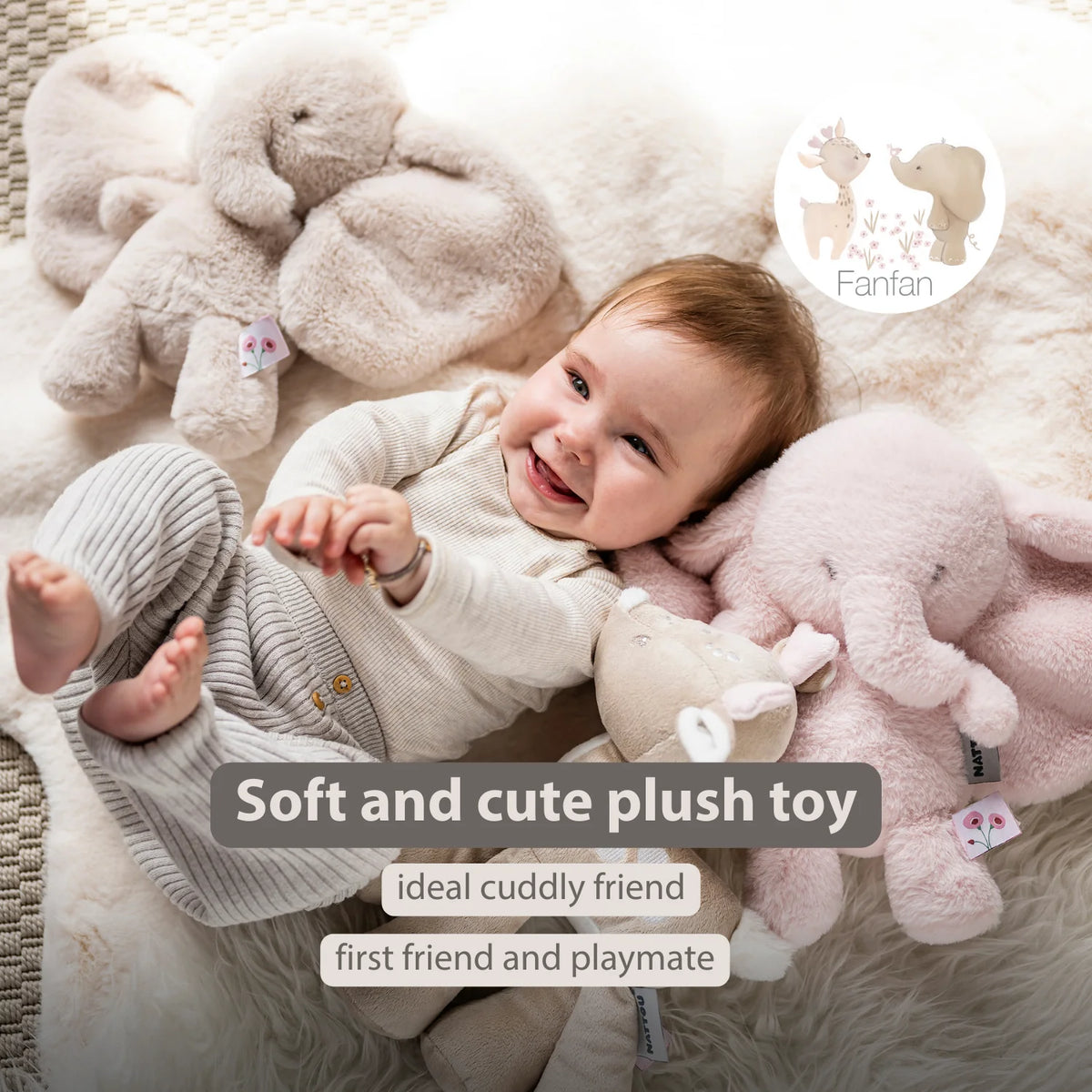 FanFan Cuddle Elephant – 30 cm – Soft Baby Plush – Sand