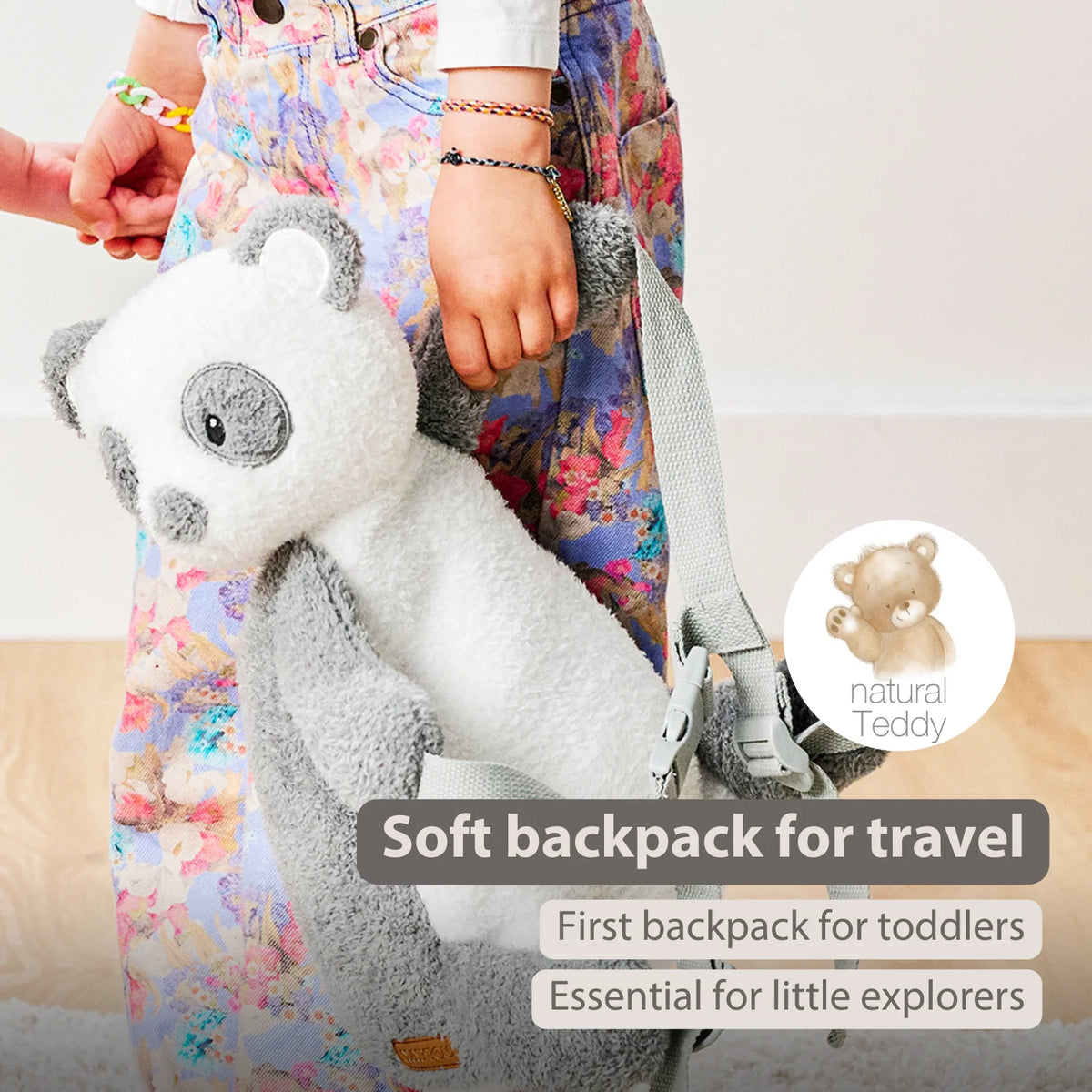 TEDDY Plush Backpack – 30 cm – Toddler School Bag – Soft Panda Backpack – Grey & White