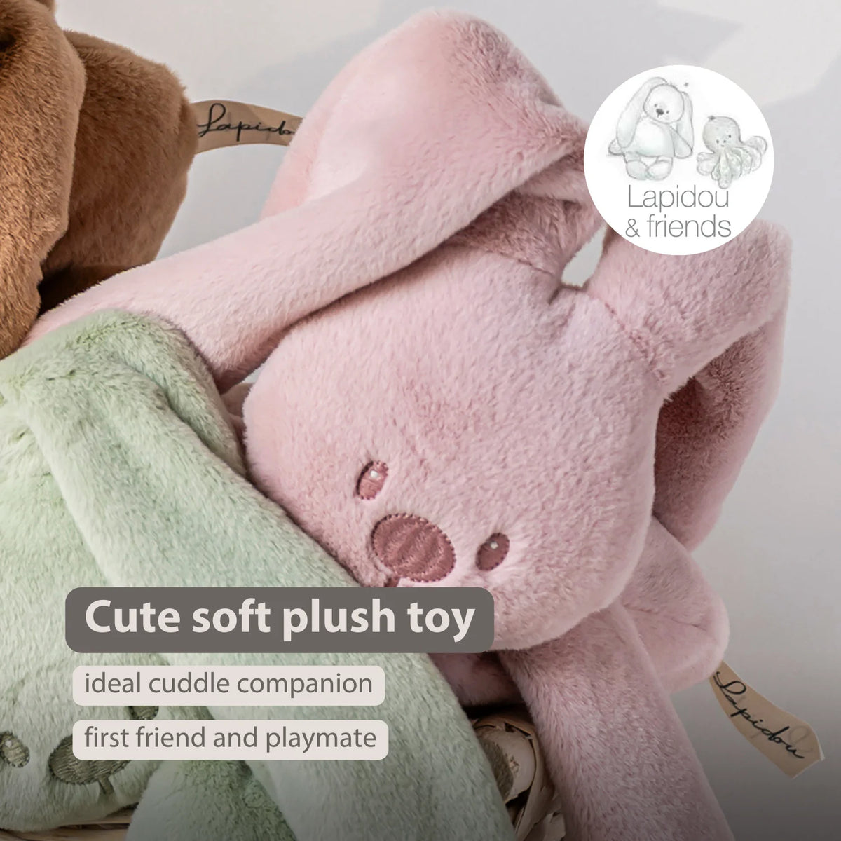 Lapidou Cuddly Rabbit - 30 cm - Soft Baby Plush - Powder Pink