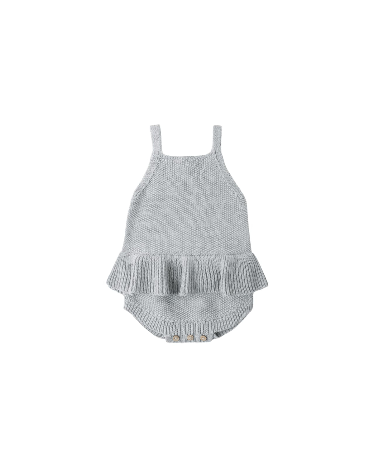 KNIT RUFFLE ROMPER || HEATHERED SKY