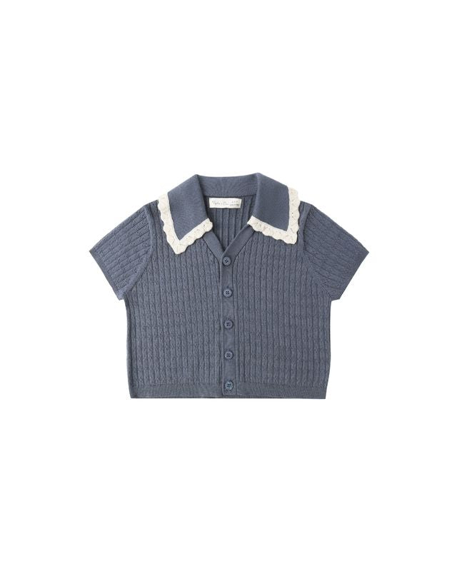 SLOANE KNIT TOP || MARINE || PLEATED DENIM SKIRT