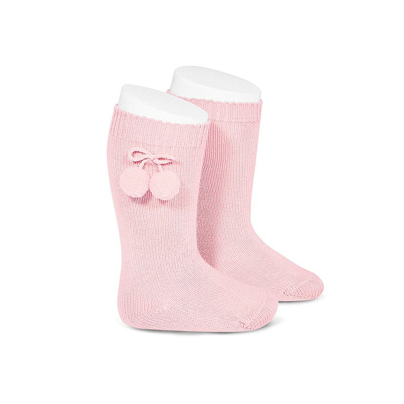 Copia de CALCETINES ALTOS CANALÉ ALGODÓN CÁLIDO BORLAS ROSA