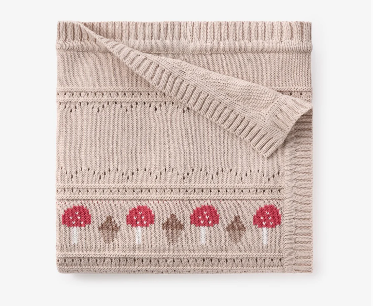 Mushroom Fairisle Knit Baby Blanket