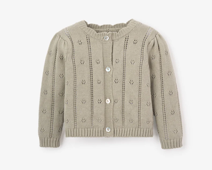 Sage Pointelle Knit Baby Cardigan
