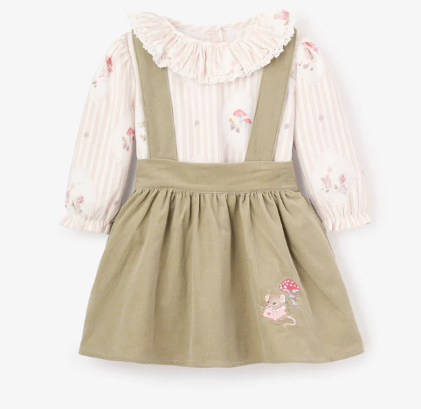 Magical Mouse Cameo Stripe Mini Cord Top + Pinafore Dress Set