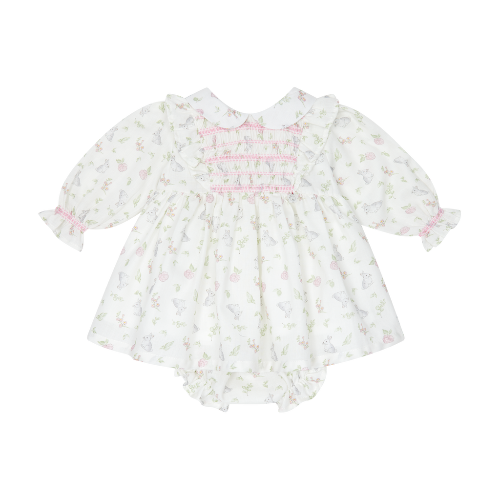Ivory & Pink Bunny Dress & Bloomers