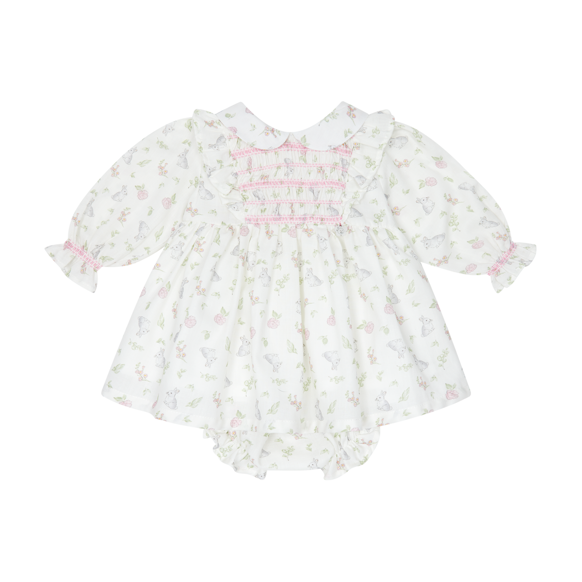 Ivory & Pink Bunny Dress & Bloomers