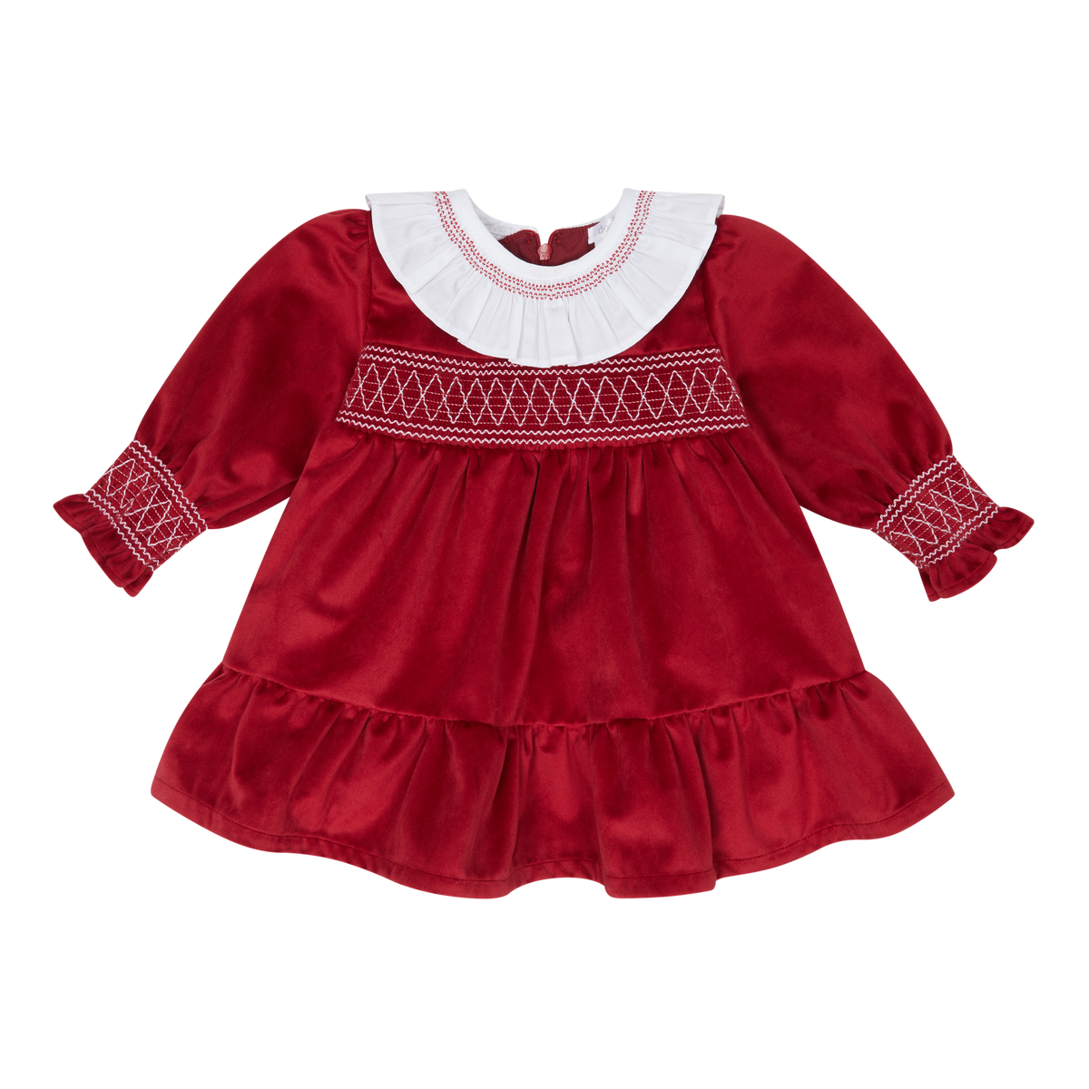 Girls Green & White Luxurious Velvet Smocked Dress