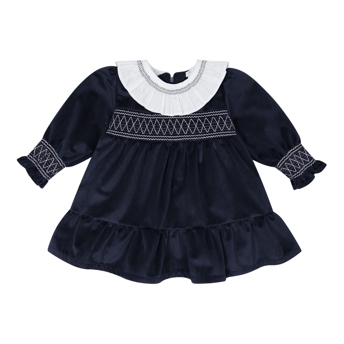 Girls Green & White Luxurious Velvet Smocked Dress