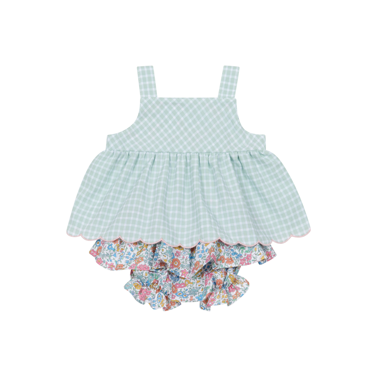 Gingham Pinafore Dress & Floral Ruffle Panties Set
