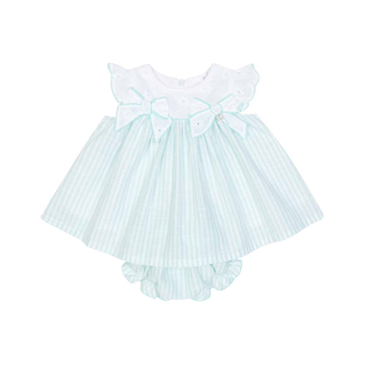 Mint Stripe Bow Dress & Panties Set