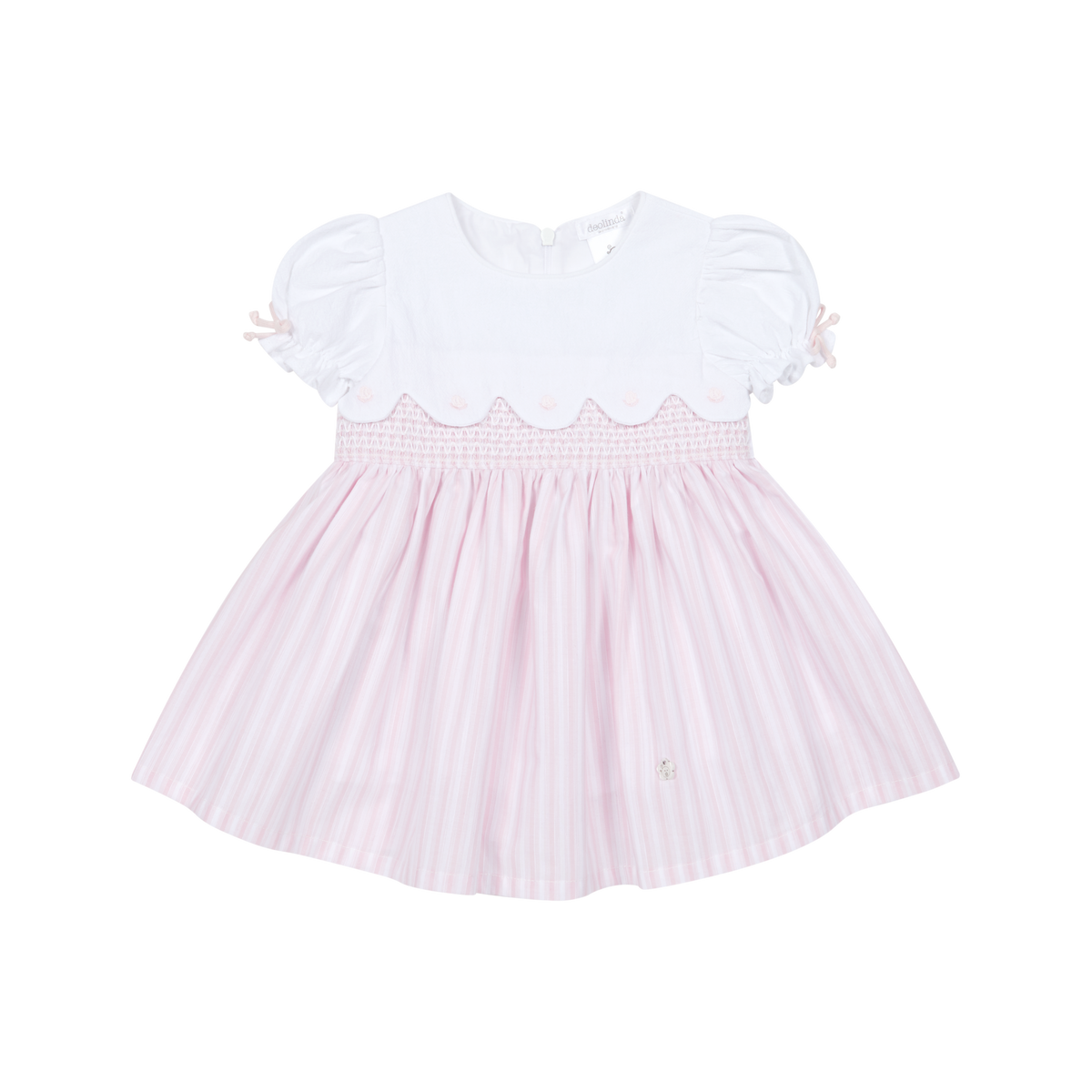 Pink Stripe Smocked Dress with Scallop Detail