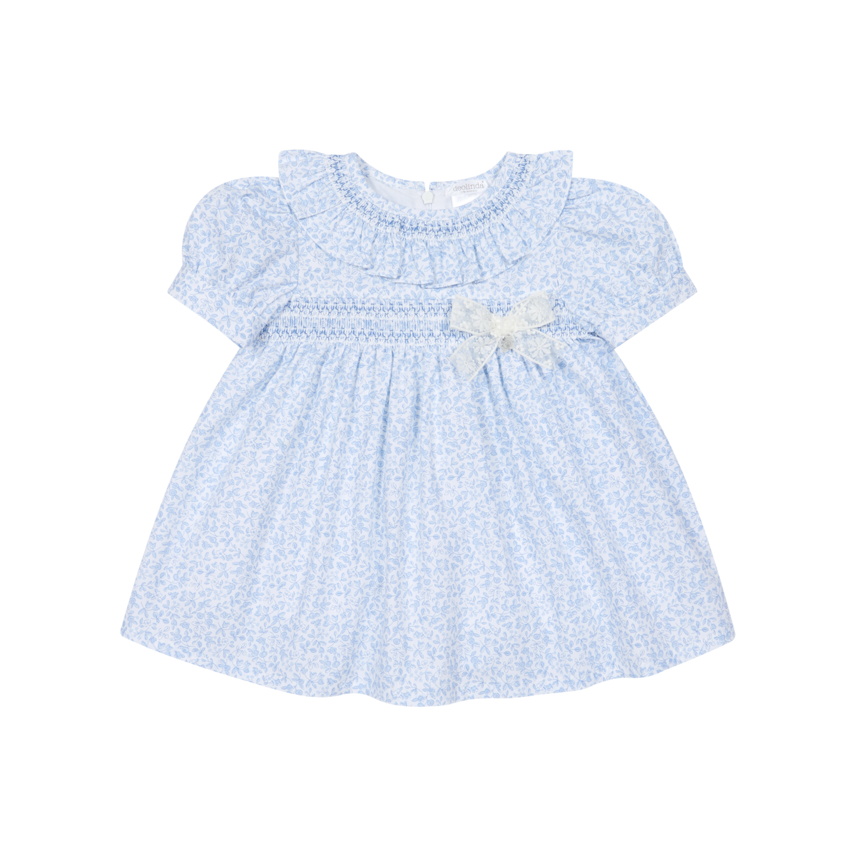 Iris Blue Smocked Dress with Lace Bow