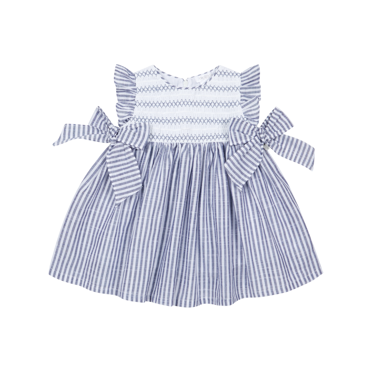 Blue & White Striped Smocked Bow Dress
