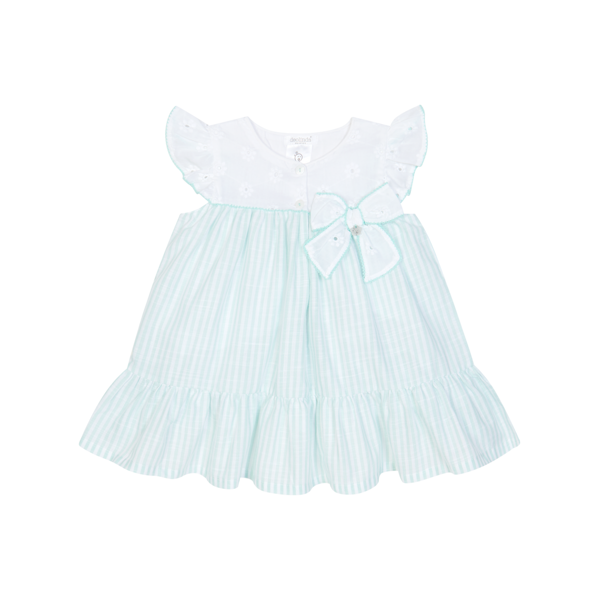 Mint Stripe Ruffle Dress with Embroidered Bodice