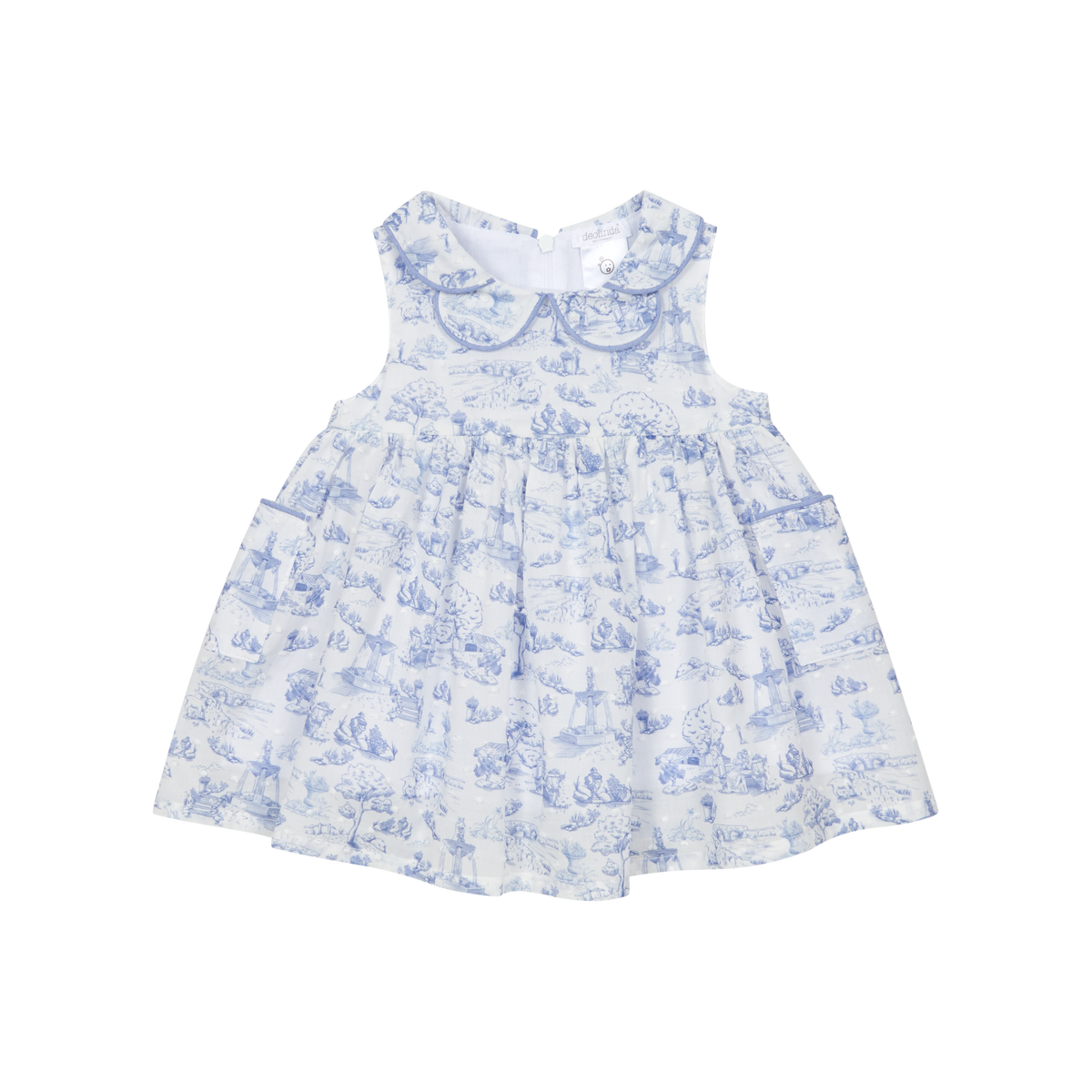 Blue Toile Scalloped Collar Dress