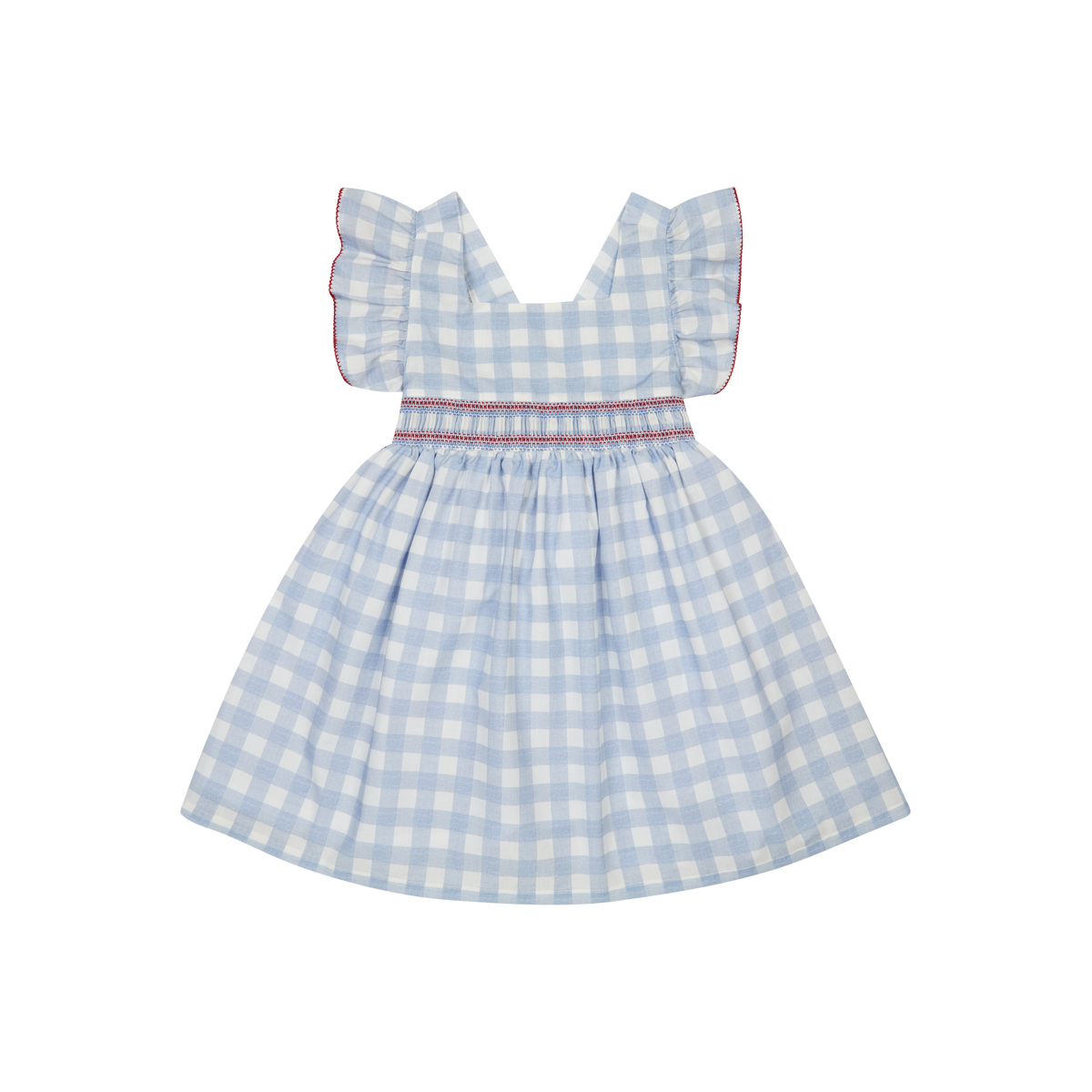 Blue Gingham Flutter Sleeve Dress