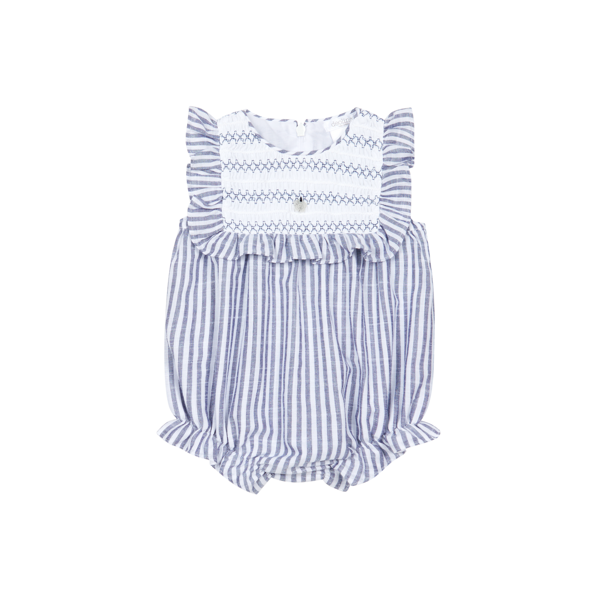 Blue & White Striped Smocked Ruffle Romper
