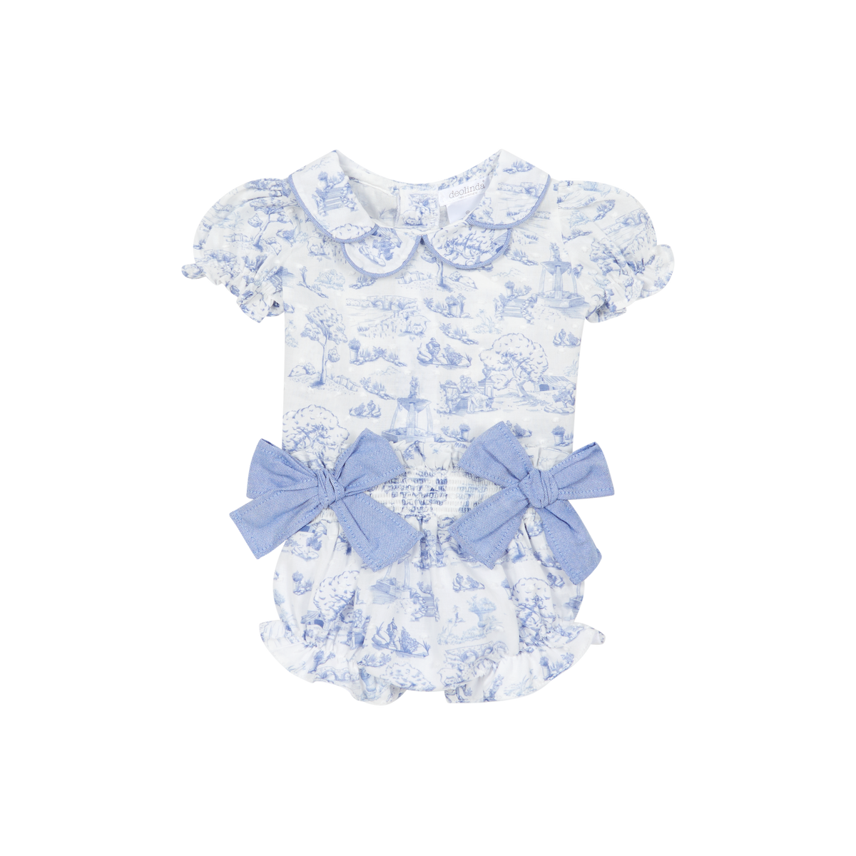 Blue Toile Bow Jam Pants Set