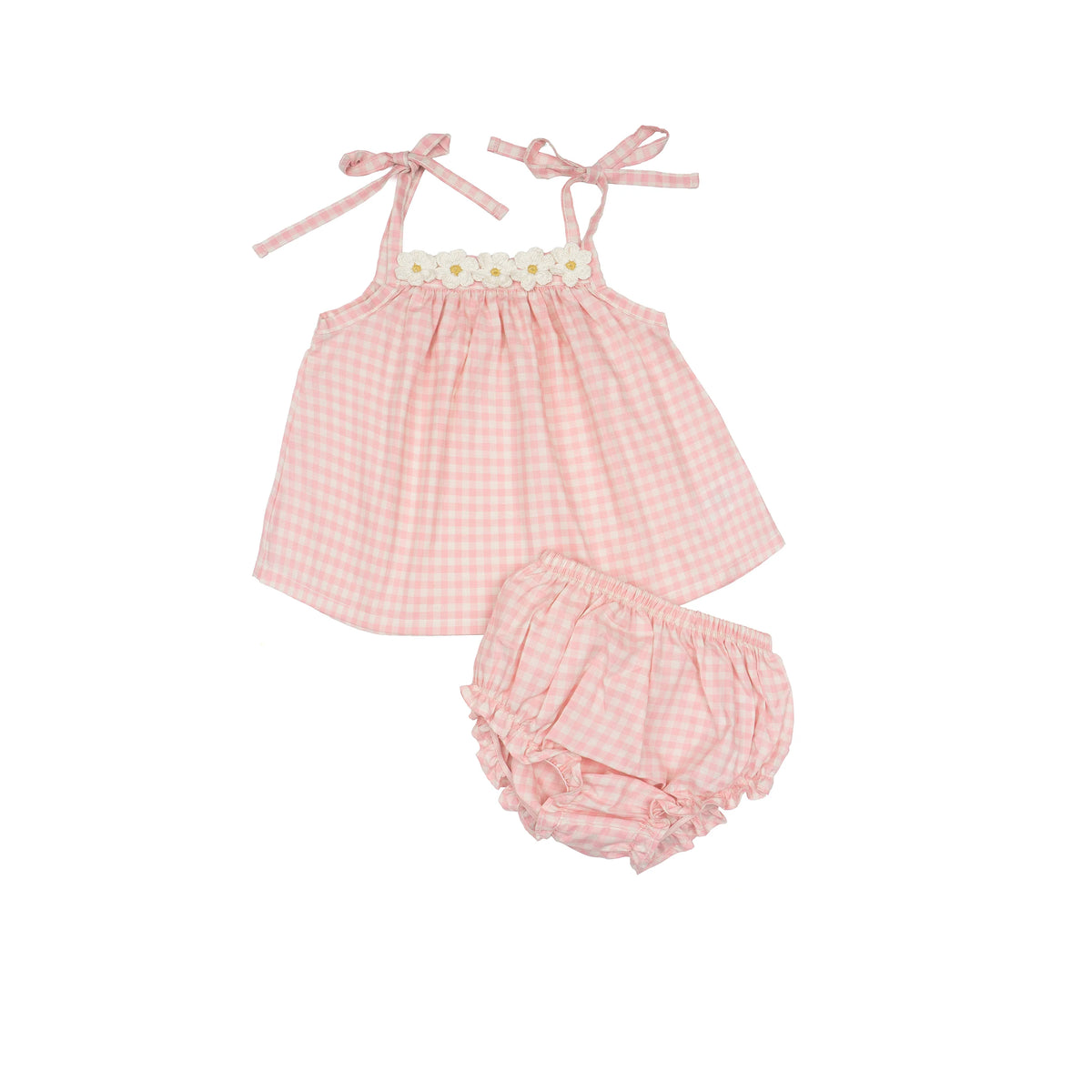 Crochet Daisy Set in Pink Gingham