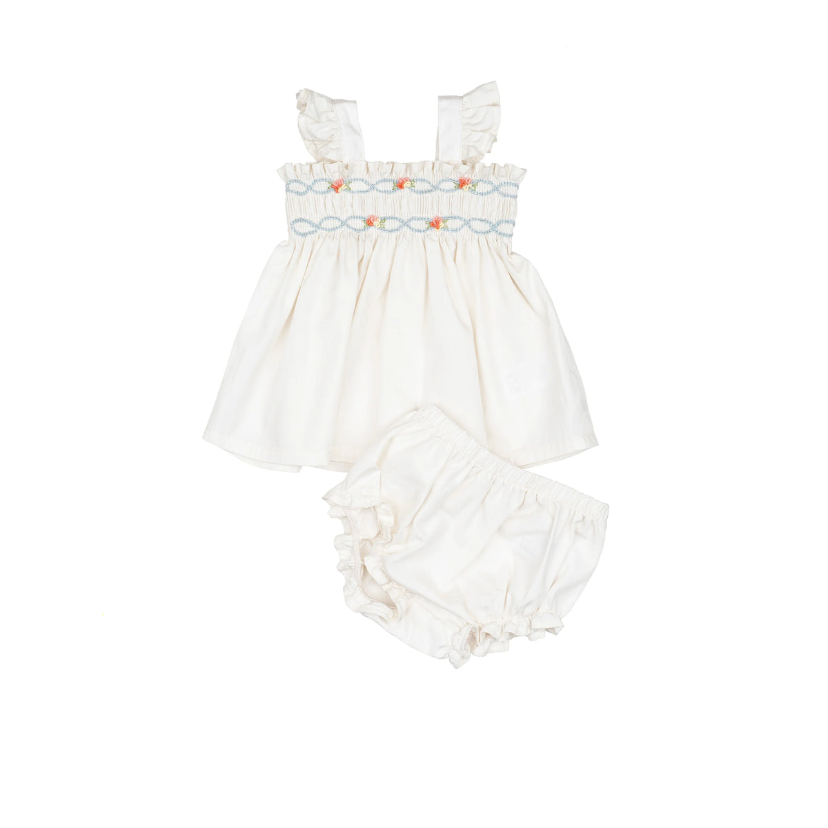 Embroidered Flutter Set in Ivory