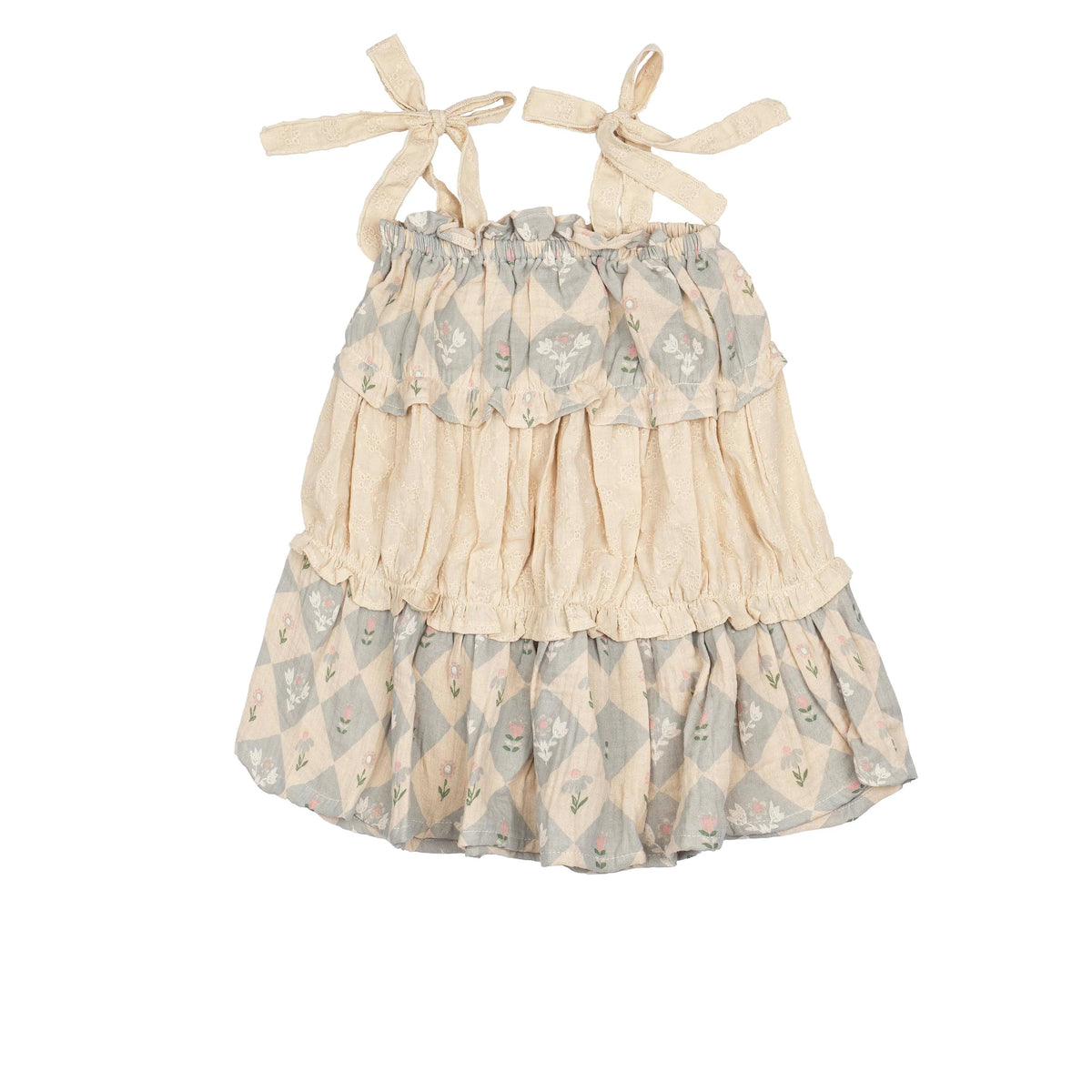 Amber Dress - Patchwork Floral Dusted Blue