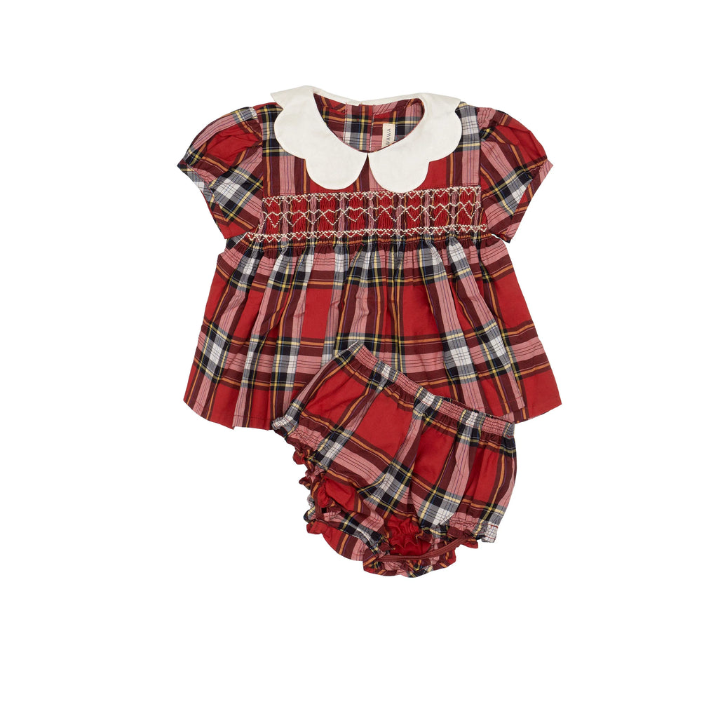 Scallop Two Piece Set - Tartan Red