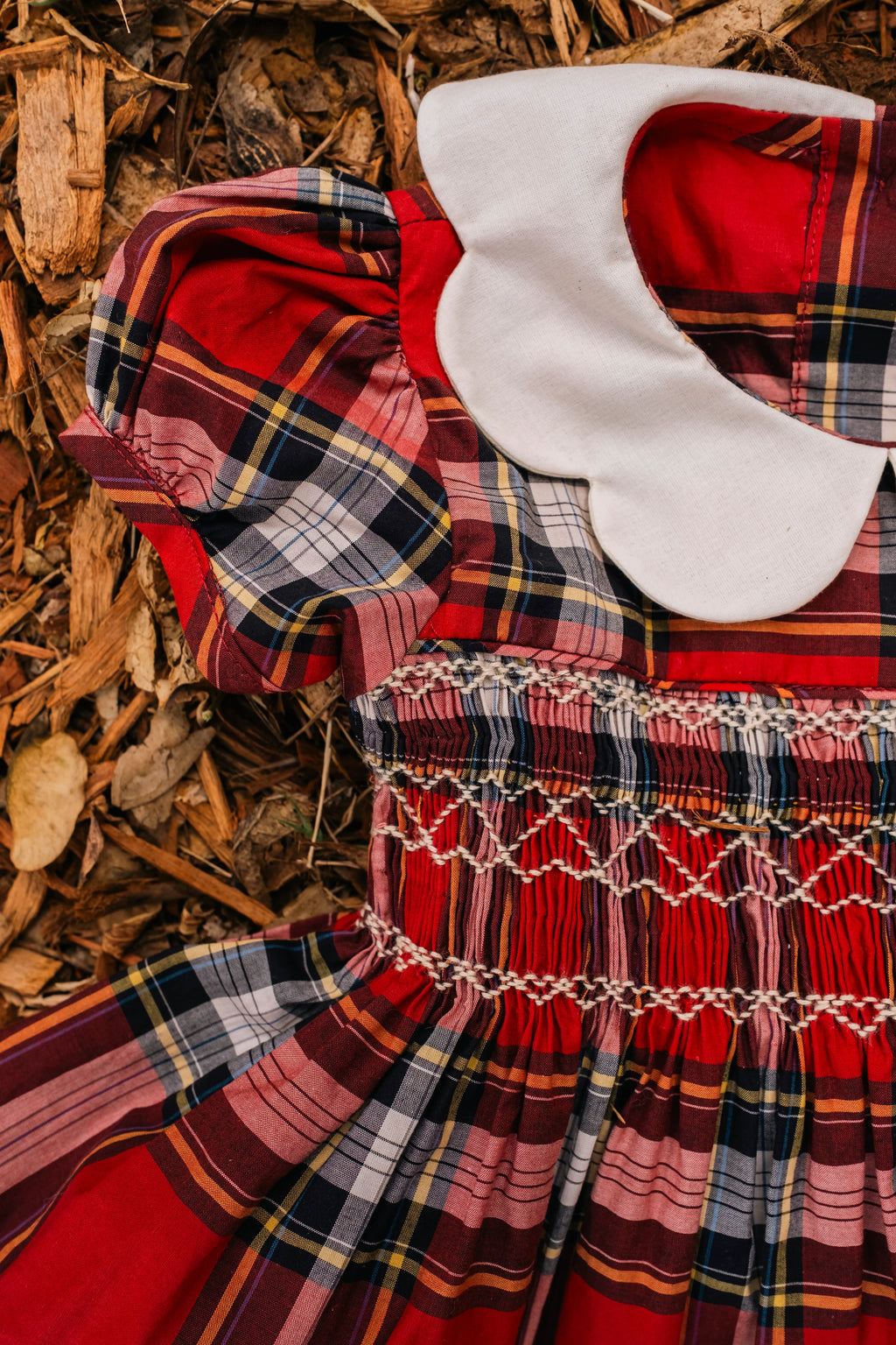 Scallop Dress - Tartan Red