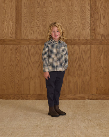 Collared Long Sleeve Shirt || Navy Check