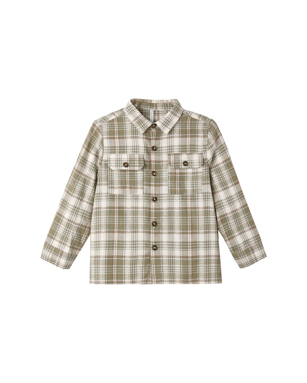 Pocketed corduroy shirt olive dobby plaid