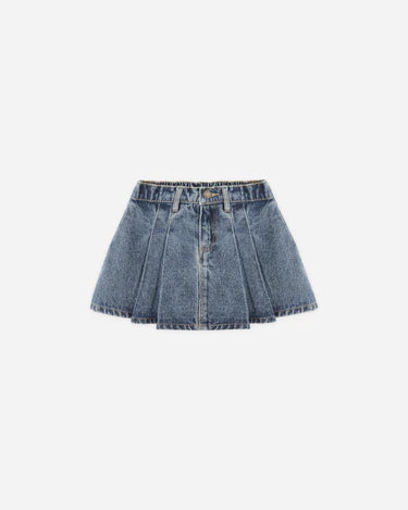 Pleated Denim Skirt || Indigo Denim