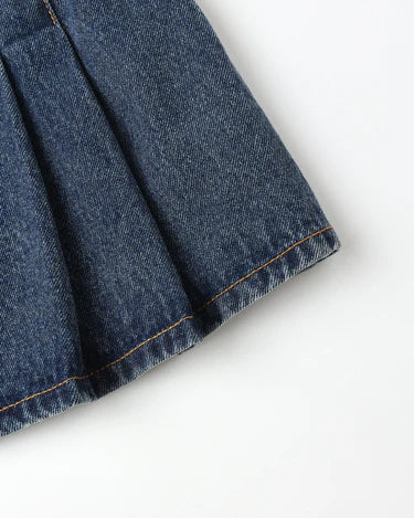 Pleated Denim Skirt || Indigo Denim