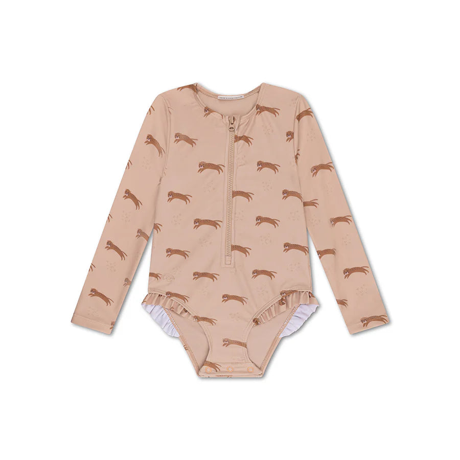 Roamer | UV beige swimsuit with long sleeves for girls