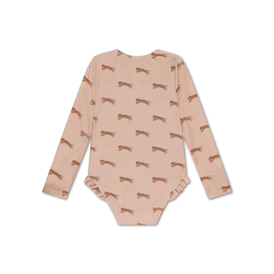 Roamer | UV beige swimsuit with long sleeves for girls