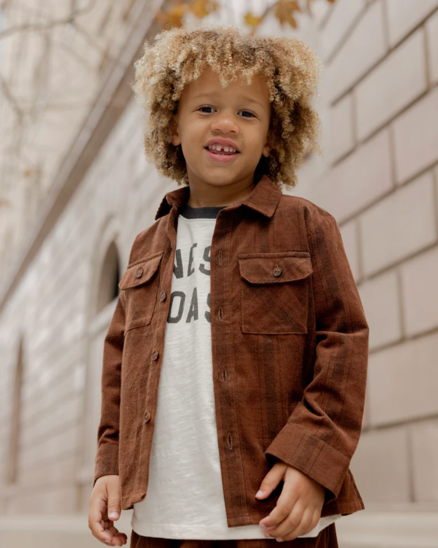 Pocketed Corduroy Shirt || Brown Plaid