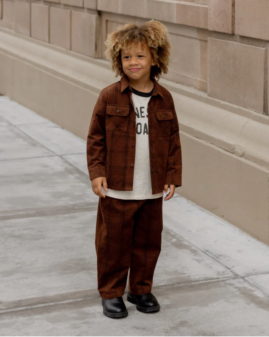 Pocketed Corduroy Shirt || Brown Plaid