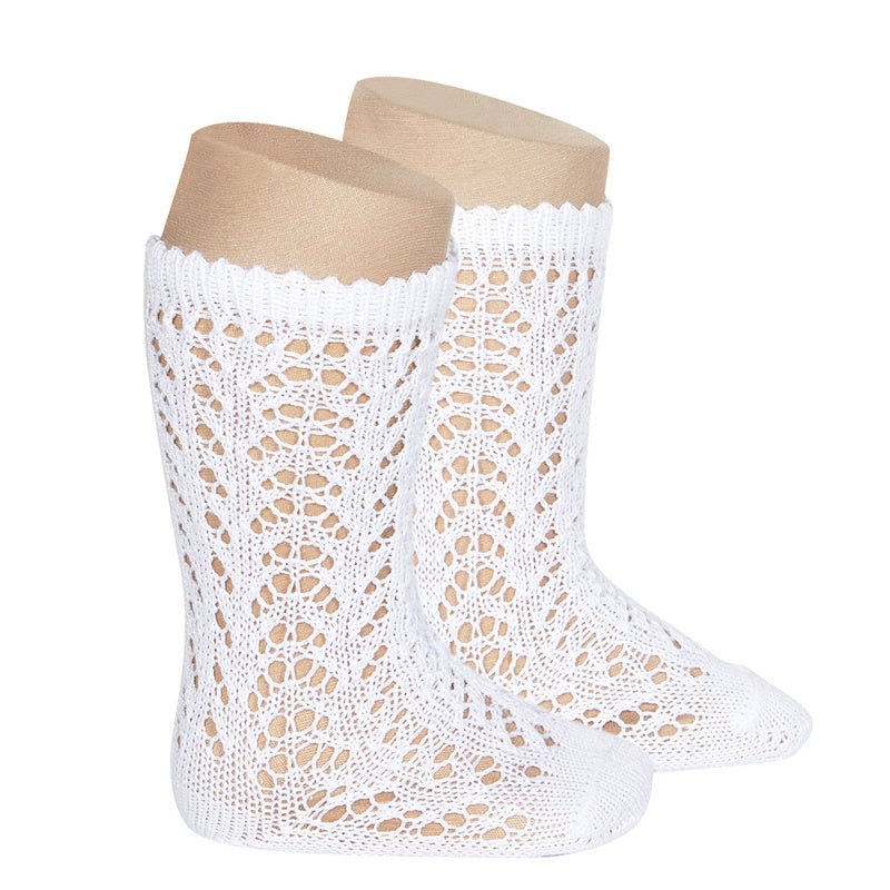 CALCETINES ALTOS ALGODÓN CALADO BLANCO