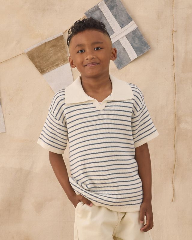 CHANDLER KNIT POLO || MARINE STRIPE