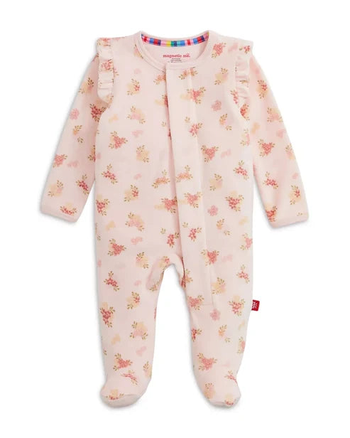 FLORAL GIRLS VELOUR FOOTIE