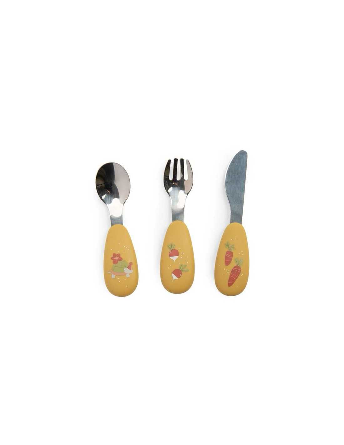 Set de cubiertos silicona Trois Petits Lapins Moulin Roty